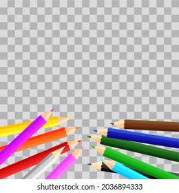 Set of colored pencil collection. Crayons vector on transparent background. Isolated back to school for education object.