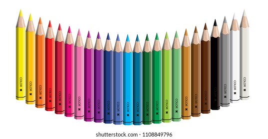Set of colored pencil collection semicircle arranged - seamless in both directions - isolated vector illustration craynos on white background. 