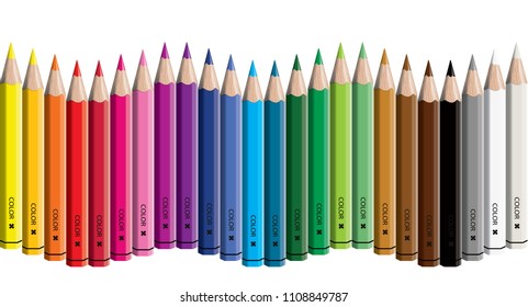 Set of colored pencil collection wave arranged - seamless in both directions - isolated vector illustration craynos on white background. 