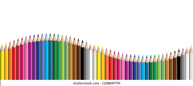 Set of colored pencil collection wave arranged - seamless in both directions - isolated vector illustration craynos on white background. 