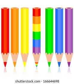 Set of colored pencil, a rainbow pencil near, vector illustration.
