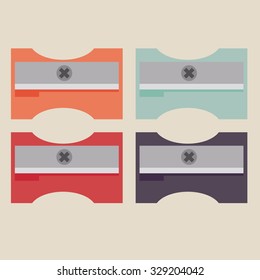 Set of colored pencil sharpeners icons. Vector flat illustration.