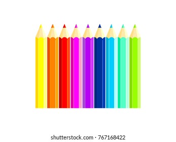 A set of colored pencils of all colors of the rainbow. Vector.