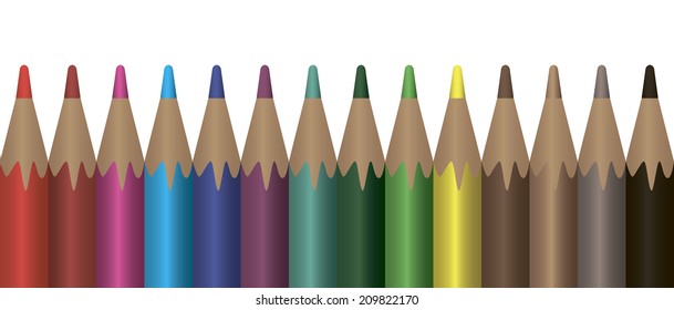Set of colored pencils arranged in a row. Vector illustration.