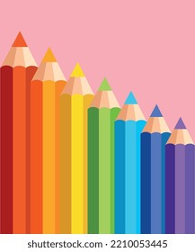 A set of colored pencils. Colors of rainbow. Children's pencils. Vector graphics.