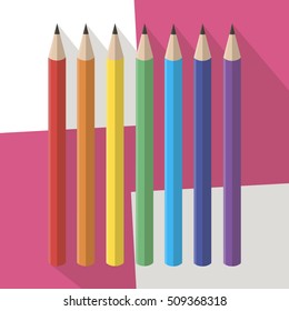 Set of colored pencils in the colors of the rainbow. Office writing implements. Vector illustration.