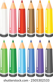 Un conjunto de lápices de colores de diferentes colores sobre fondo blanco. Regreso a la escuela. Aislar la Ilustración vectorial.