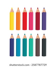 Set of colored pencils of different colors, back to school isolated on white background. Vector