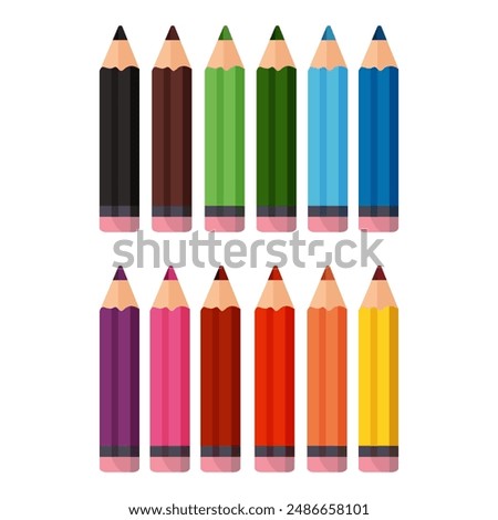 Set of colored pencils of different colors, back to school. Isolated vector illustration for background, postcard, notebook and poster
