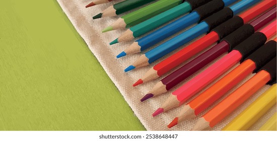 Um conjunto de lápis de cor. Desenhando lápis. Um conjunto de lápis de cor para a escola. Paleta brilhante de cores. Lápis em uma caixa de lápis.