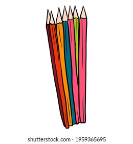 A set of colored pencils. Pencils for drawing. Sharpened pencils. Cartoon style. Illustration for design and decoration.