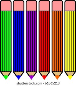 Set of colored pencils with erasers on the tips