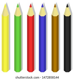 set of colored pencils, five pieces, vector graphics on a white background