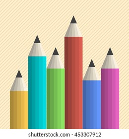 Set of colored pencils. Flat colors only, no gradients. Vector illustration.