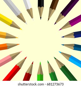 Set of Colored Pencils Forming a Circle with Blank Space for your Content - School