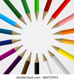 Set of Colored Pencils Forming a Circle with Blank Space for your Content - School