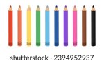 Set of colored pencils isolated on white background. Crayons in rainbow colors. Pencils for creativity. Vector flat illustration