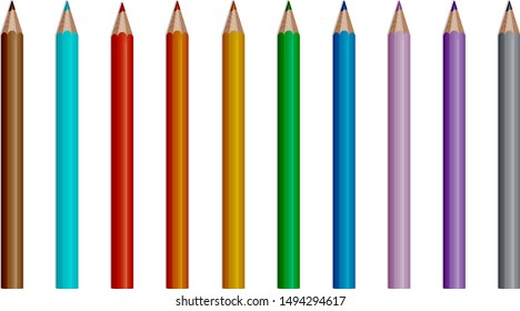 Set of colored pencils. Isolated on white background. Vector illustration.