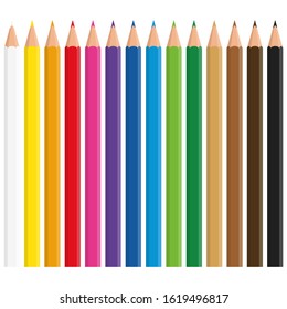 Set of colored pencils isolated on white background. Cartoon style. Vector illustration for any design.