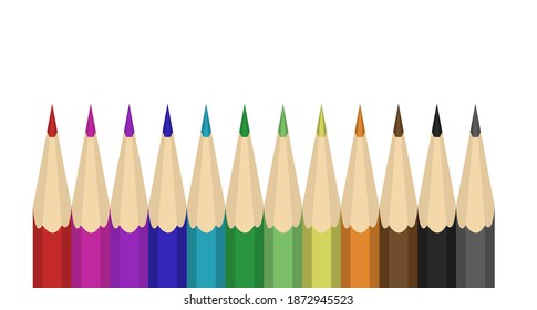 Set of colored pencils isolated on white background. Multi-colored, 3D pencils. Vector illustration