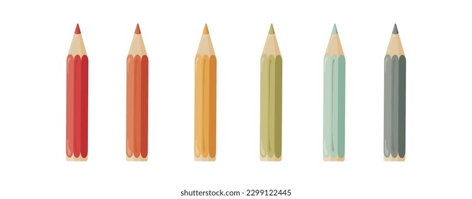 A set of colored pencils isolated on a white background. All objects are separated. School supplies. Back to school. Vector illustration