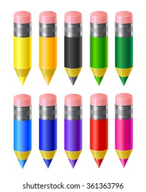 Set of colored pencils isolated on a white background