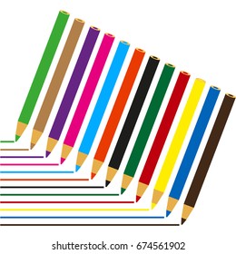 A set of colored pencils with lines arranged in a circle