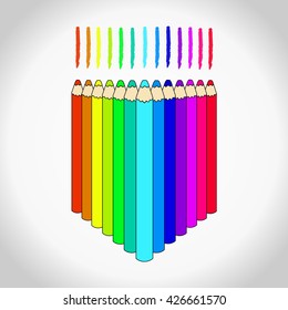 Set of colored pencils with lines on a light background