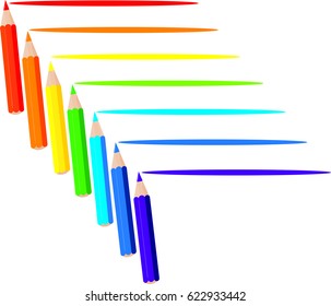 A set of colored pencils with lines of the same color