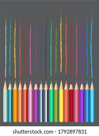 Conjunto de lápices de colores sobre fondo gris.
