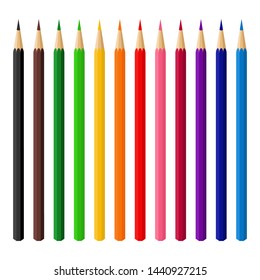 Set of colored pencils on white background in flat style. Vector illustration