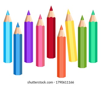 Set of Colored pencils on white background.

