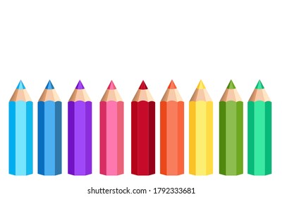 Set of Colored pencils on white background.
