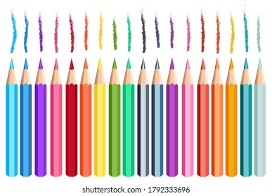 Conjunto de lápices de colores sobre fondo blanco.
