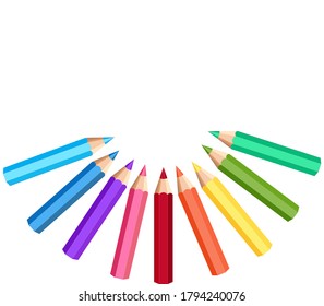 Set of Colored pencils on white background Arranged in a circle
