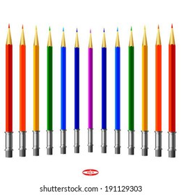 set of colored pencils on white background vector