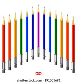 set of colored pencils on white background vector
