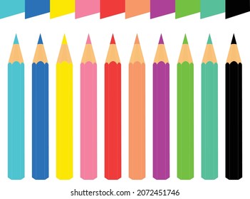 Set of colored pencils on white background with color pick shape