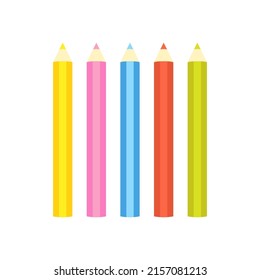 set of colored pencils on white background in flat style, vector illustration