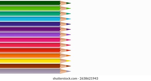 Set of colored pencils on a white background with empty space for text. Vector illustration