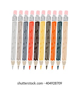 Set of colored pencils on a white background. Vector illustration
 