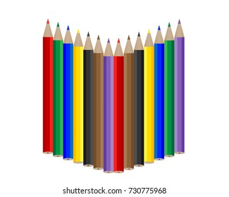 set of colored pencils on white background