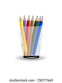 set of colored pencils on white background