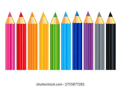 Set of colored pencils in rainbow colors. color pencils for creativity. school learning and education concept. children school education. Background on the theme of school, grammar, education, learning, literacy, spelling.   vector flat illustration