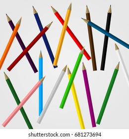 Set of Colored Pencils Randomly Arranged - School, Office, Drawing