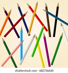 Set of Colored Pencils Randomly Arranged - School, Office, Drawing