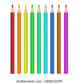 set of colored pencils, colored pencils, red, orange, yellow , green, light green, blue , brown, purple, pencil