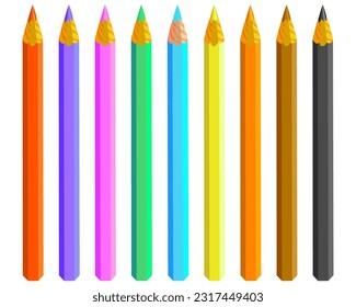 a set of colored pencils for school isolates on a white background