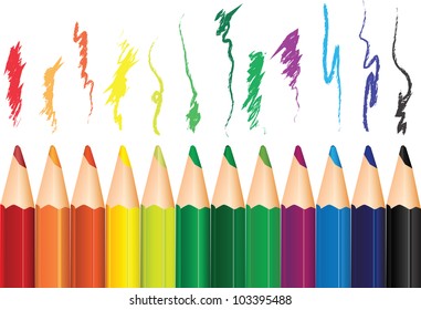 A set of colored pencils with the shading. Vector illustration.