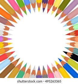 Set of colored pencils sharp stored in a circle on a white background. School supplies for drawing